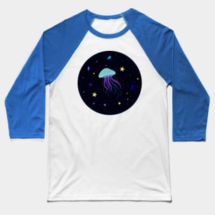 Light blue Jelly Fish in dark ocean artwork, deep ocean creatures , star fish , sparky ocean jelly fish , sea rocks Baseball T-Shirt